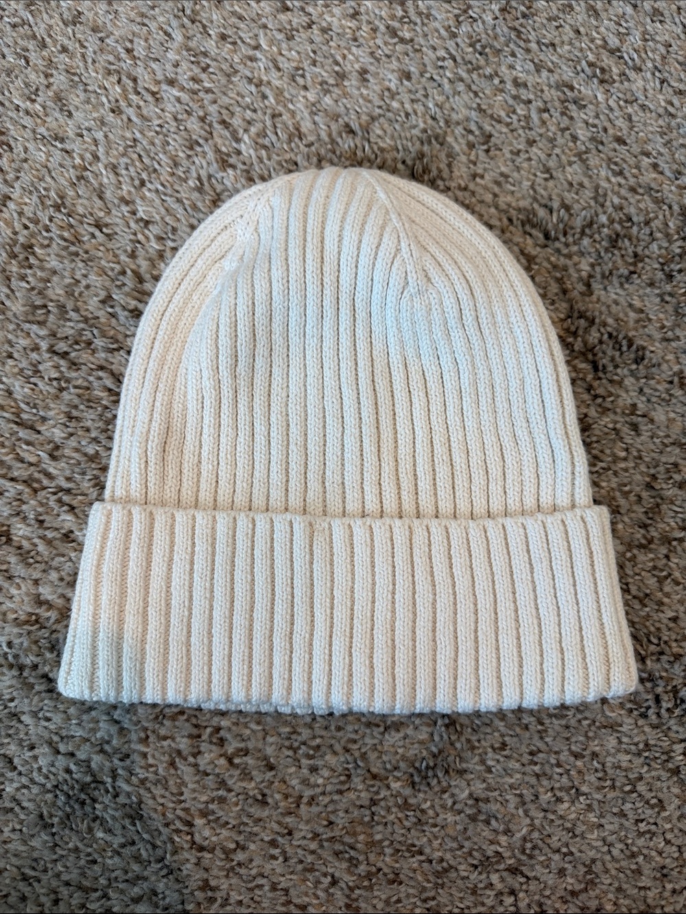 Cream Ribbed Knit Beanie
